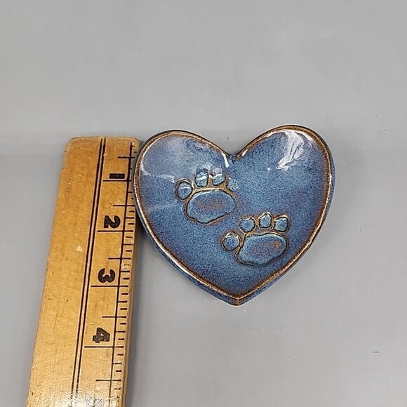 Stoneware Handmade Blue Trinket Dish Heart Paw print - Picture 2 of 3